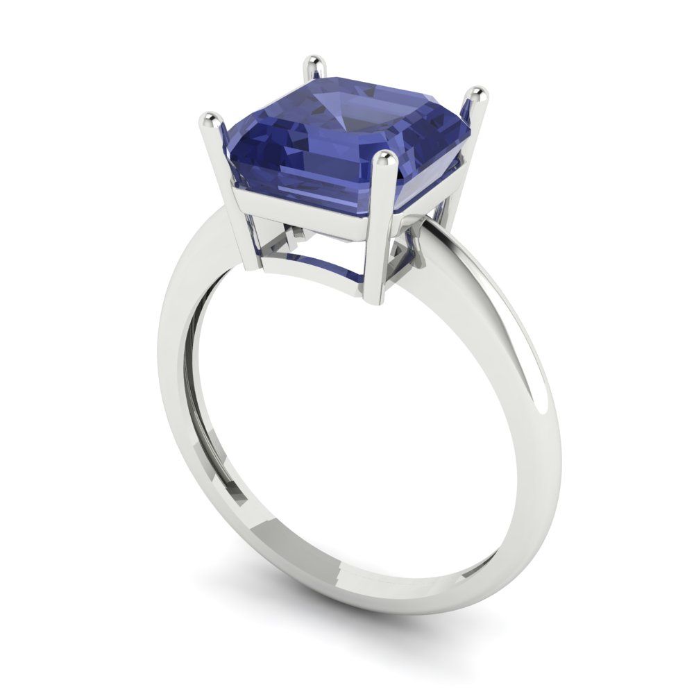 2.5 cttw Simulated Tanzanite Solitaire  Engagement Ring - Solid White Gold (VVS1, Asscher Cut,8.0mm)