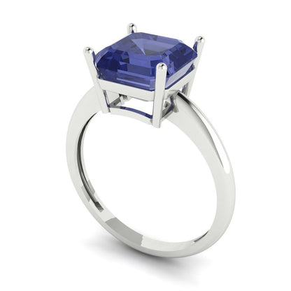 2.5 cttw Simulated Tanzanite Solitaire  Engagement Ring - Solid White Gold (VVS1, Asscher Cut,8.0mm)