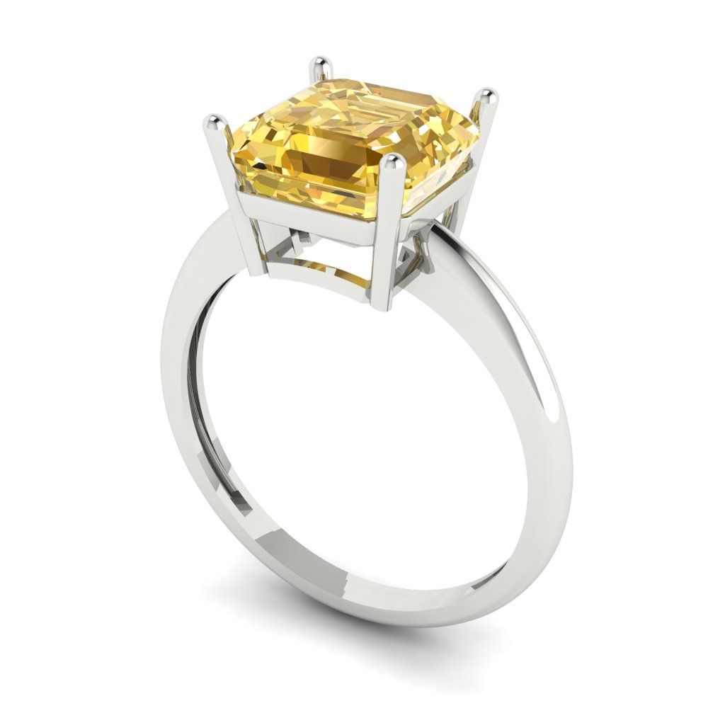 2.5 cttw Yellow Moissanite Solitaire  Engagement Ring - Solid White Gold (VVS1, Asscher Cut,8.0mm)