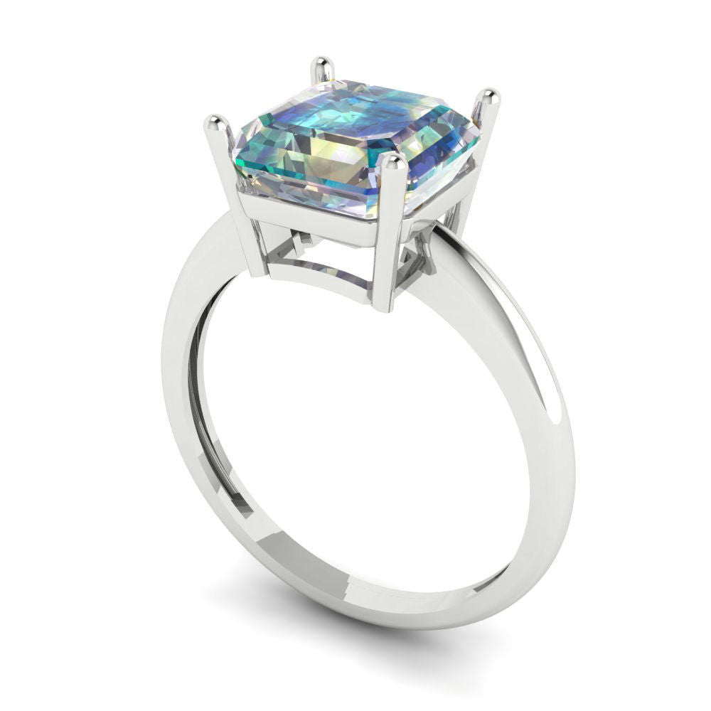 2.5 cttw Blue Moissanite Solitaire  Engagement Ring - Solid White Gold (VVS1, Asscher Cut,8.0mm)