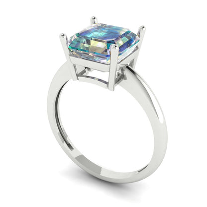 2.5 cttw Blue Moissanite Solitaire  Engagement Ring - Solid White Gold (VVS1, Asscher Cut,8.0mm)