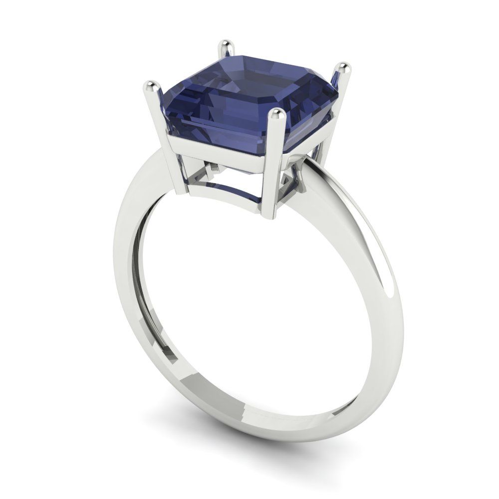 2.5 cttw Simulated Blue Sapphire Solitaire  Engagement Ring - Solid White Gold (VVS1, Asscher Cut,8.0mm)