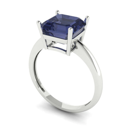 2.5 cttw Simulated Blue Sapphire Solitaire  Engagement Ring - Solid White Gold (VVS1, Asscher Cut,8.0mm)