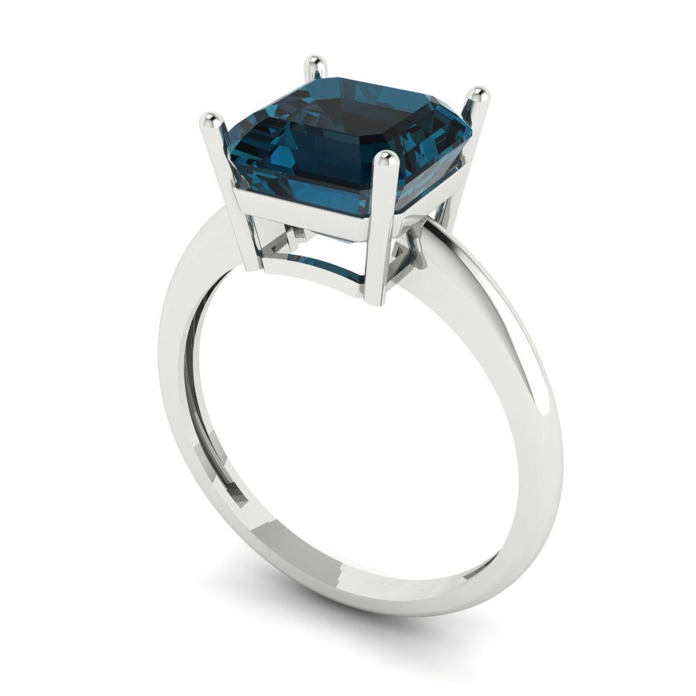 2.5 cttw Natural London Blue Topaz Solitaire  Engagement Ring - Solid White Gold (VVS1, Asscher Cut,8.0mm)