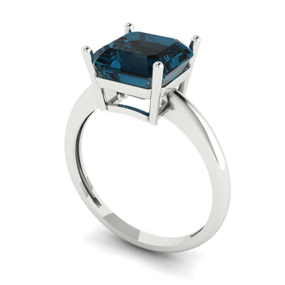 2.5 cttw Natural London Blue Topaz Solitaire  Engagement Ring - Solid White Gold (VVS1, Asscher Cut,8.0mm)