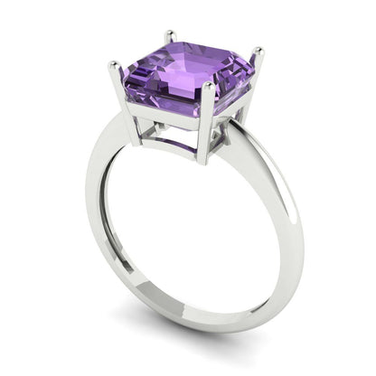 2.5 cttw Simulated Alexandrite Solitaire  Engagement Ring - Solid White Gold (VVS1, Asscher Cut,8.0mm)