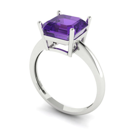 2.5 cttw Natural Amethyst Solitaire  Engagement Ring - Solid White Gold (VVS1, Asscher Cut,8.0mm)