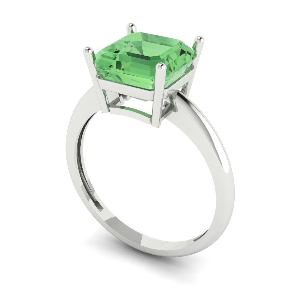 2.5 cttw Zirconia Simulated Green Diamond Solitaire  Engagement Ring - Solid White Gold (VVS1, Asscher Cut,8.0mm)