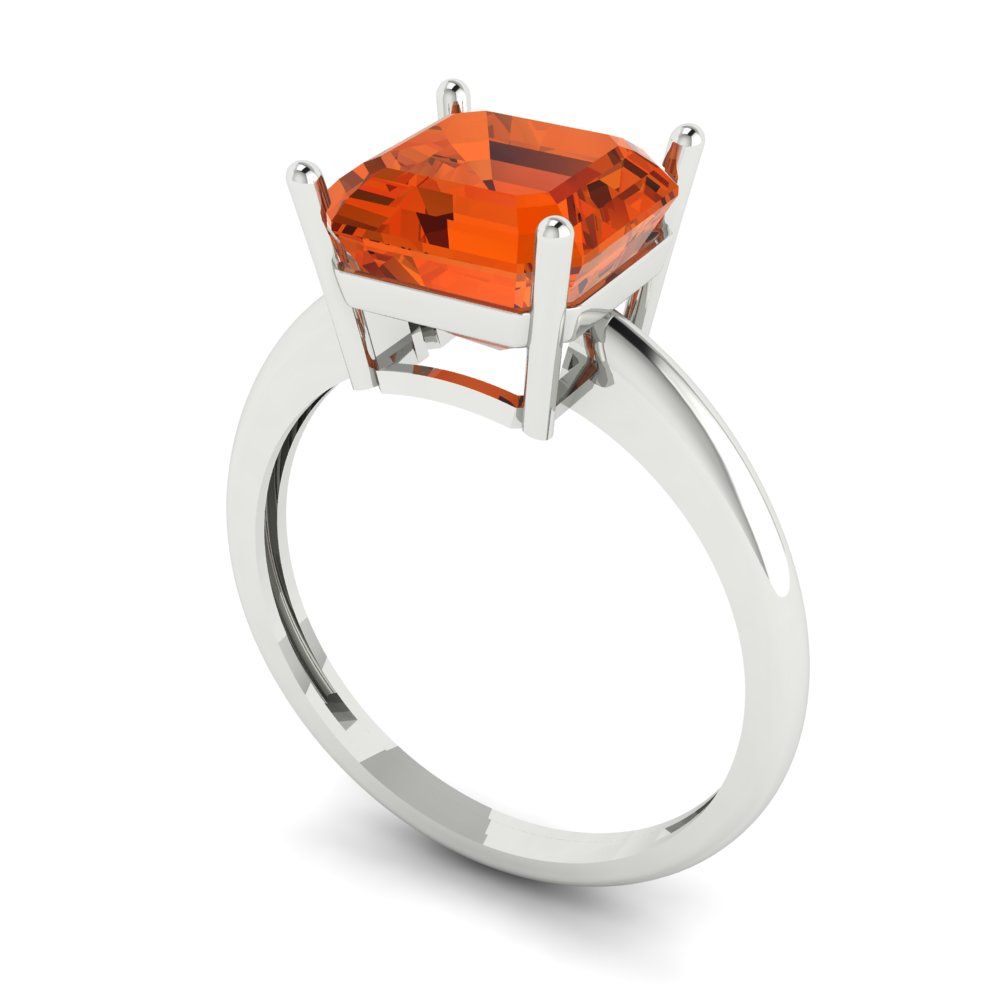2.5 cttw Zirconia Simulated Red Diamond Solitaire  Engagement Ring - Solid White Gold (VVS1, Asscher Cut,8.0mm)