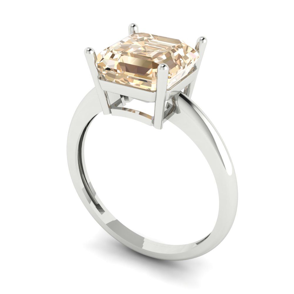 2.5 cttw Natural Morganite Solitaire  Engagement Ring - Solid White Gold (VVS1, Asscher Cut,8.0mm)