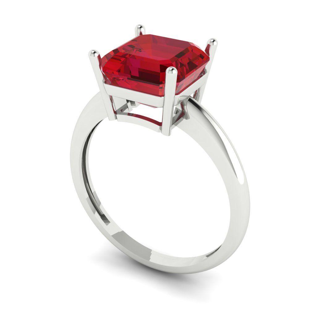 2.5 cttw Simulated Pink Tourmaline Solitaire  Engagement Ring - Solid White Gold (VVS1, Asscher Cut,8.0mm)