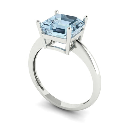 2.5 cttw Natural Aquamarine Solitaire  Engagement Ring - Solid White Gold (VVS1, Asscher Cut,8.0mm)