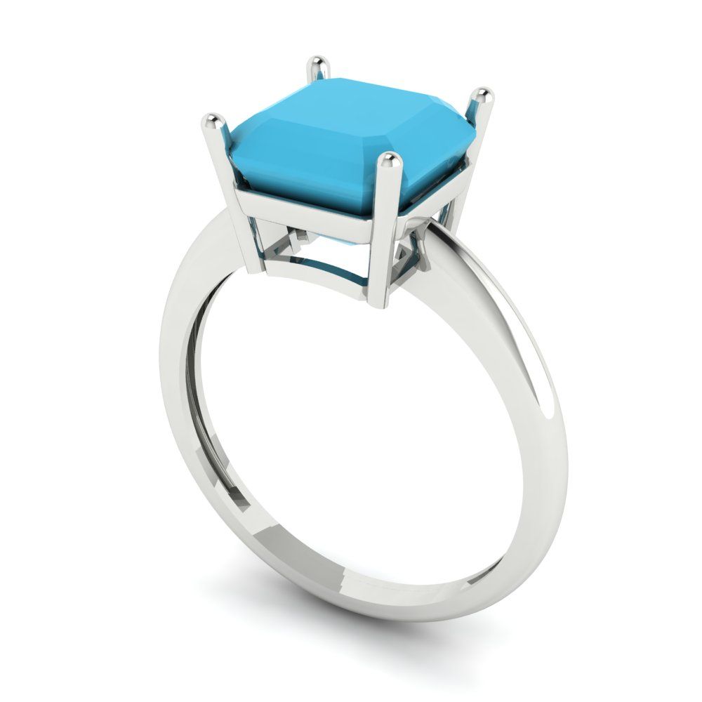 2.5 cttw Simulated Turquoise Solitaire  Engagement Ring - Solid White Gold (VVS1, Asscher Cut,8.0mm)