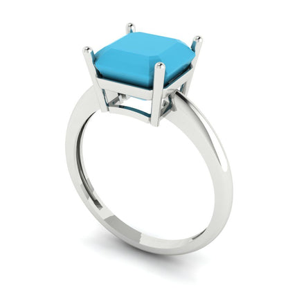 2.5 cttw Simulated Turquoise Solitaire  Engagement Ring - Solid White Gold (VVS1, Asscher Cut,8.0mm)