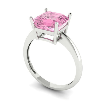 2.5 cttw Zirconia Simulated Pink Diamond Solitaire  Engagement Ring - Solid White Gold (VVS1, Asscher Cut,8.0mm)