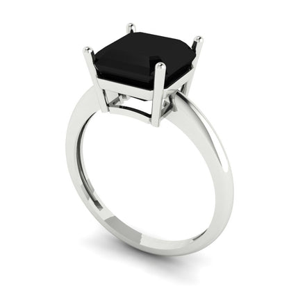 2.5 cttw Natural Onyx Solitaire  Engagement Ring - Solid White Gold (VVS1, Asscher Cut,8.0mm)