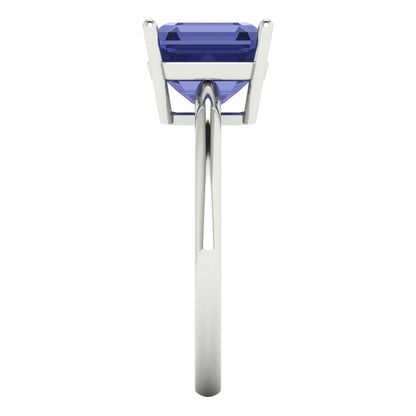 2.5 cttw Simulated Tanzanite Solitaire  Engagement Ring - Solid White Gold (VVS1, Asscher Cut,8.0mm)