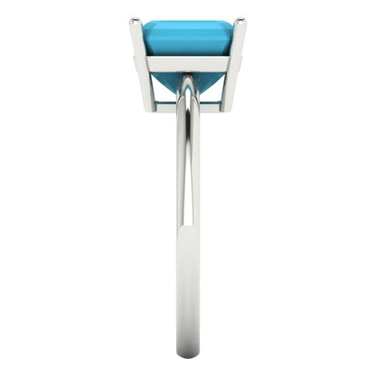 2.5 cttw Simulated Turquoise Solitaire  Engagement Ring - Solid White Gold (VVS1, Asscher Cut,8.0mm)