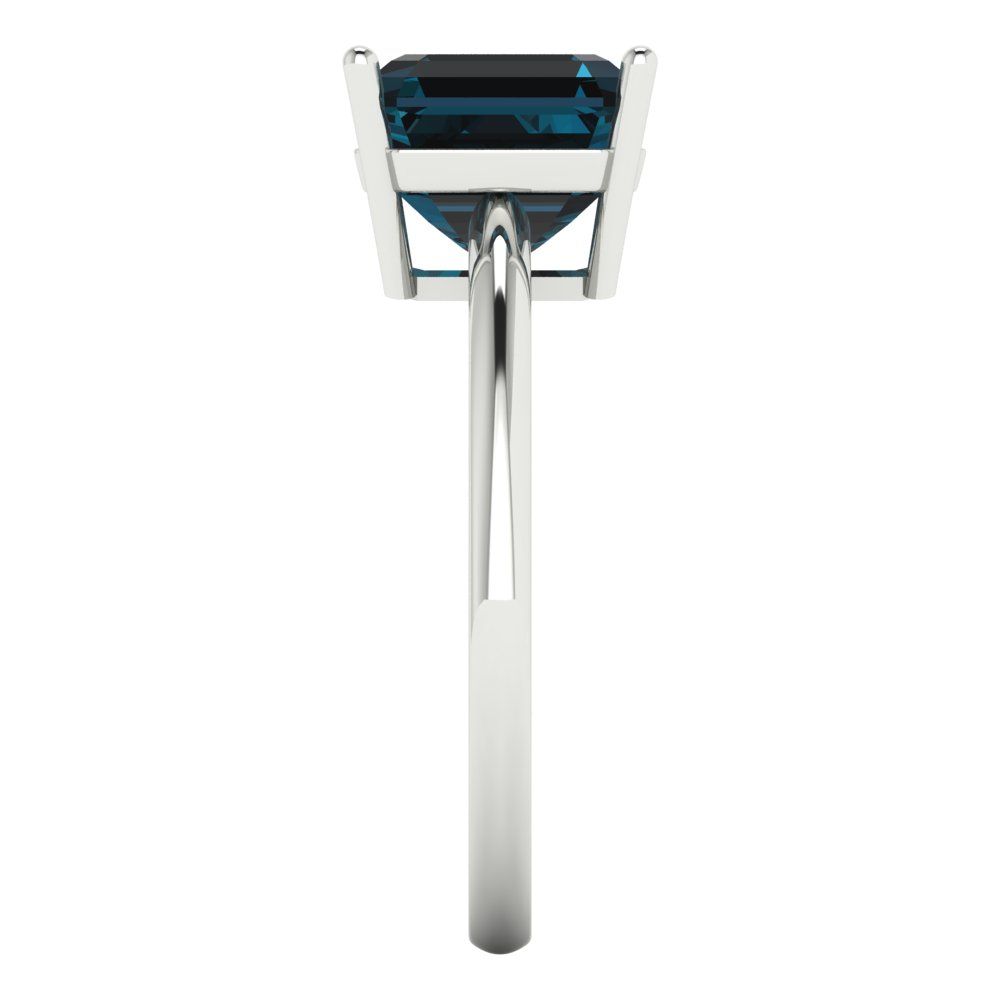 2.5 cttw Natural London Blue Topaz Solitaire  Engagement Ring - Solid White Gold (VVS1, Asscher Cut,8.0mm)