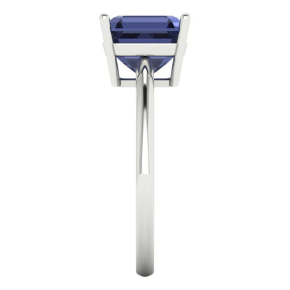 2.5 cttw Simulated Blue Sapphire Solitaire  Engagement Ring - Solid White Gold (VVS1, Asscher Cut,8.0mm)