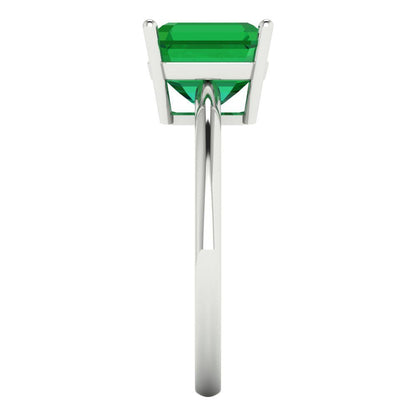 2.5 cttw Simulated Emerald Solitaire  Engagement Ring - Solid White Gold (VVS1, Asscher Cut,8.0mm)