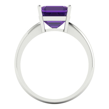 2.5 cttw Natural Amethyst Solitaire  Engagement Ring - Solid White Gold (VVS1, Asscher Cut,8.0mm)
