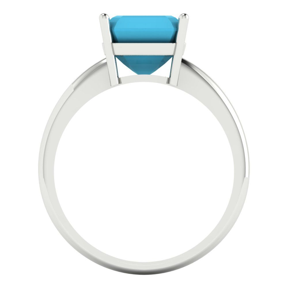 2.5 cttw Simulated Turquoise Solitaire  Engagement Ring - Solid White Gold (VVS1, Asscher Cut,8.0mm)