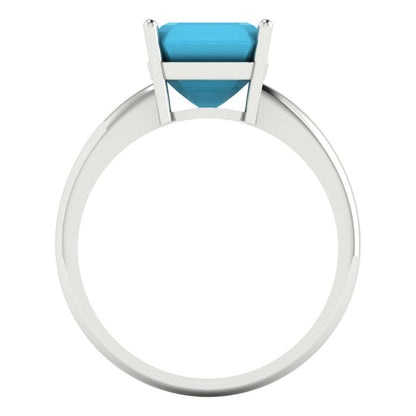 2.5 cttw Simulated Turquoise Solitaire  Engagement Ring - Solid White Gold (VVS1, Asscher Cut,8.0mm)