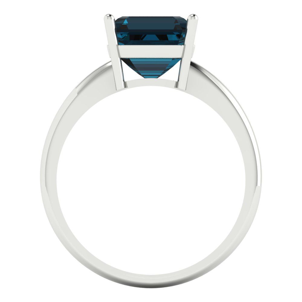 2.5 cttw Natural London Blue Topaz Solitaire  Engagement Ring - Solid White Gold (VVS1, Asscher Cut,8.0mm)