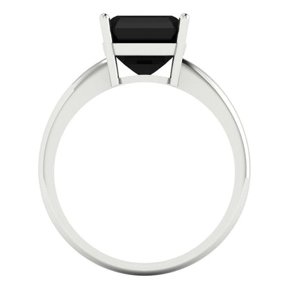 2.5 cttw Natural Onyx Solitaire  Engagement Ring - Solid White Gold (VVS1, Asscher Cut,8.0mm)