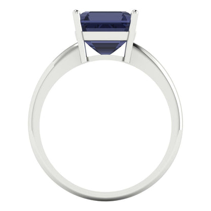 2.5 cttw Simulated Blue Sapphire Solitaire  Engagement Ring - Solid White Gold (VVS1, Asscher Cut,8.0mm)