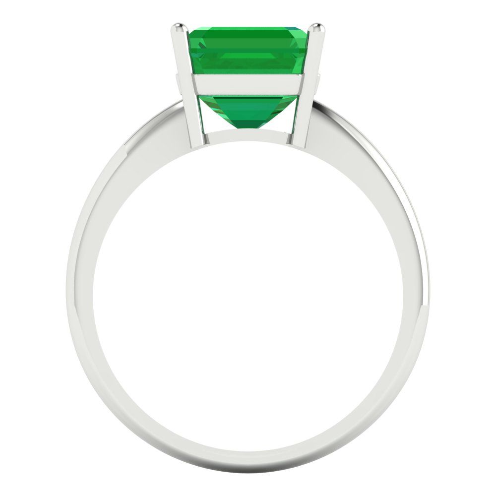 2.5 cttw Simulated Emerald Solitaire  Engagement Ring - Solid White Gold (VVS1, Asscher Cut,8.0mm)