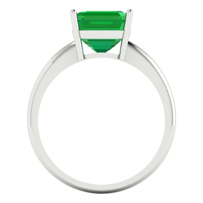 2.5 cttw Simulated Emerald Solitaire  Engagement Ring - Solid White Gold (VVS1, Asscher Cut,8.0mm)