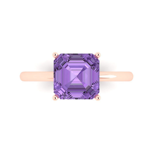2.5 cttw Simulated Alexandrite Solitaire  Engagement Ring - Solid Rose Gold (VVS1, Asscher Cut,8.0mm)