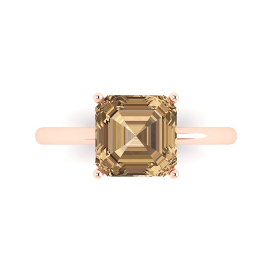 2.5 cttw Zirconia Simulated Champagne Diamond Solitaire  Engagement Ring - Solid Rose Gold (VVS1, Asscher Cut,8.0mm)
