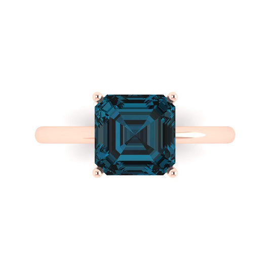2.5 cttw Natural London Blue Topaz Solitaire  Engagement Ring - Solid Rose Gold (VVS1, Asscher Cut,8.0mm)