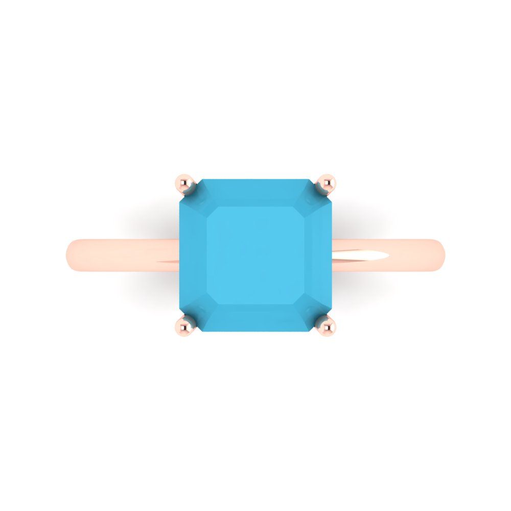 2.5 cttw Simulated Turquoise Solitaire  Engagement Ring - Solid Gold (Asscher Cut,8.0mm)