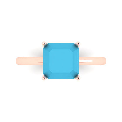 2.5 cttw Simulated Turquoise Solitaire  Engagement Ring - Solid Gold (Asscher Cut,8.0mm)