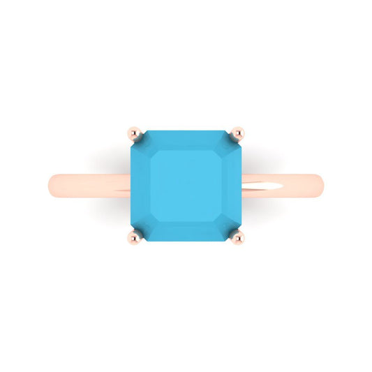 2.5 cttw Simulated Turquoise Solitaire  Engagement Ring - Solid Rose Gold (VVS1, Asscher Cut,8.0mm)