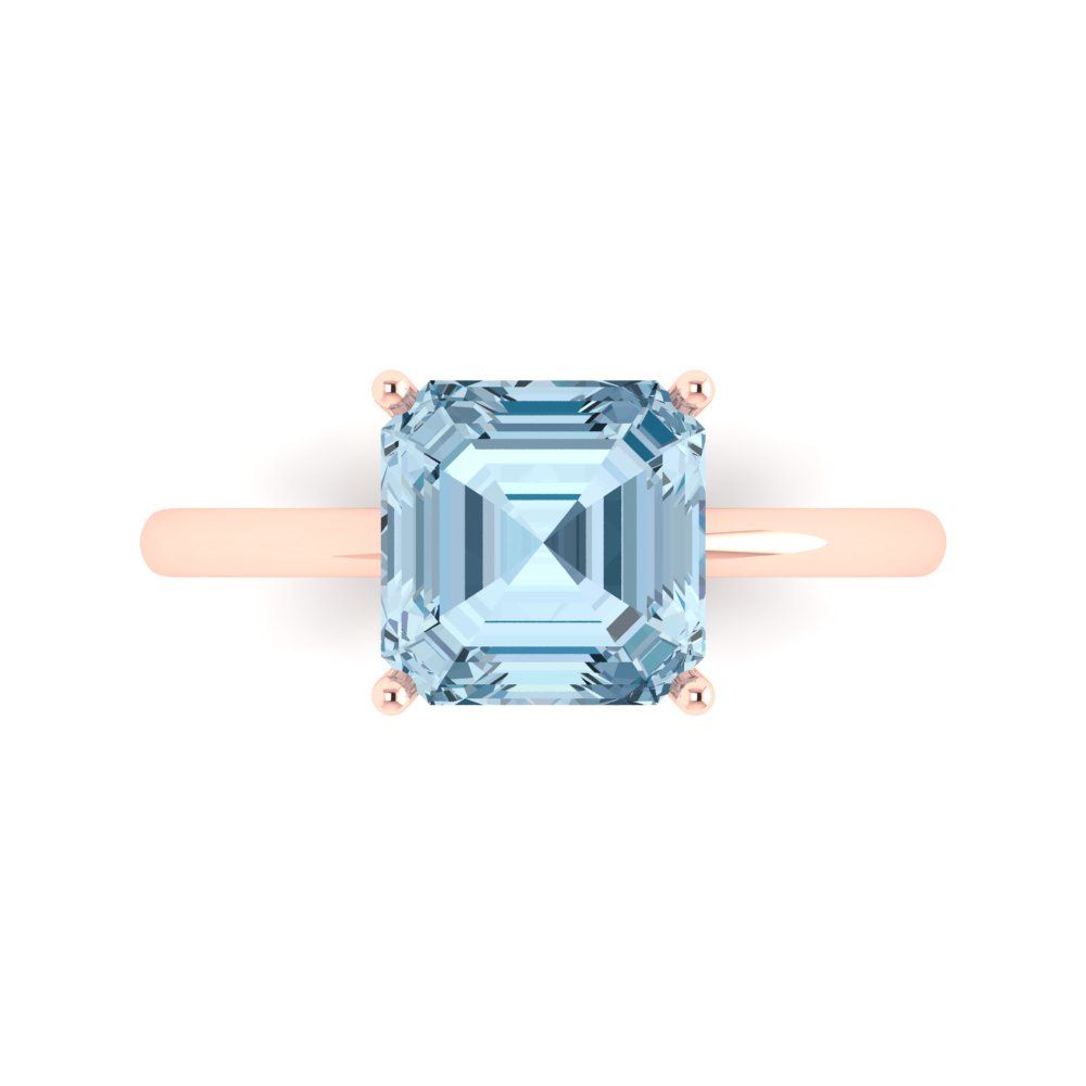 2.5 cttw Zirconia Simulated Blue Diamond Solitaire  Engagement Ring - Solid Rose Gold (VVS1, Asscher Cut,8.0mm)