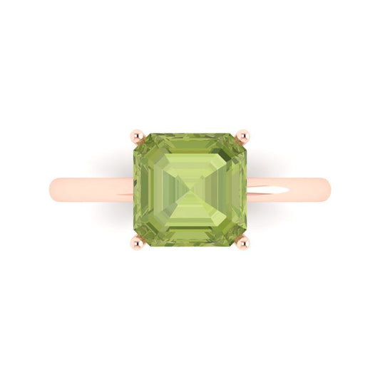 2.5 cttw Natural Peridot Solitaire  Engagement Ring - Solid Rose Gold (VVS1, Asscher Cut,8.0mm)