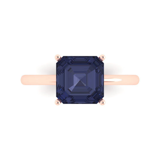 2.5 cttw Simulated Blue Sapphire Solitaire  Engagement Ring - Solid Rose Gold (VVS1, Asscher Cut,8.0mm)