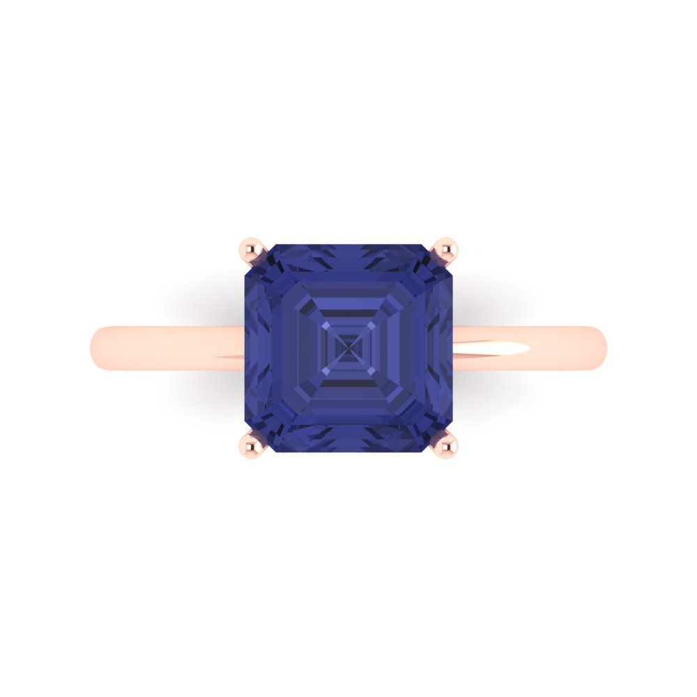 2.5 cttw Simulated Tanzanite Solitaire  Engagement Ring - Solid Gold (Asscher Cut,8.0mm)