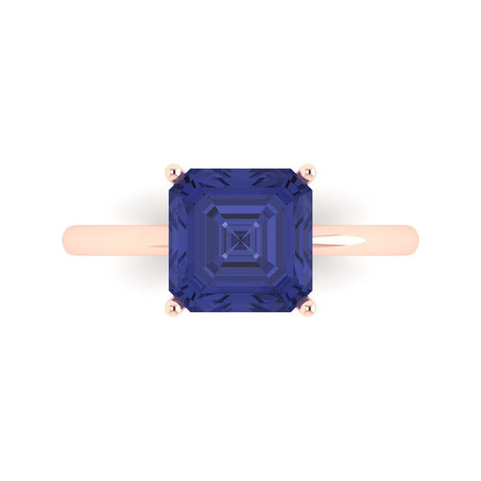 2.5 cttw Simulated Tanzanite Solitaire  Engagement Ring - Solid Rose Gold (VVS1, Asscher Cut,8.0mm)