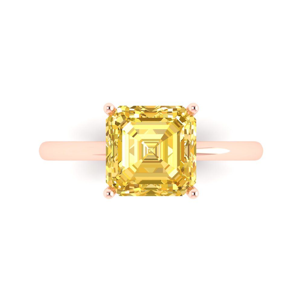 2.5 cttw Zirconia Simulated Yellow Diamond Solitaire  Engagement Ring - Solid Rose Gold (VVS1, Asscher Cut,8.0mm)