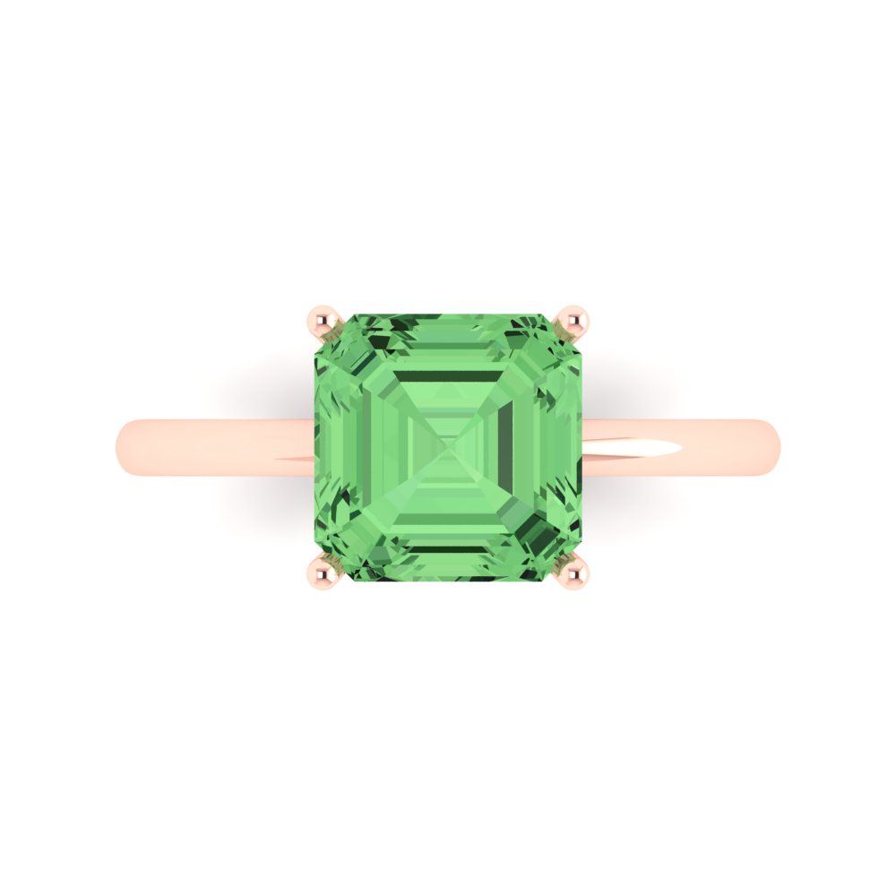 2.5 cttw Zirconia Simulated Green Diamond Solitaire  Engagement Ring - Solid Rose Gold (VVS1, Asscher Cut,8.0mm)