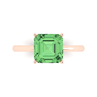 2.5 cttw Zirconia Simulated Green Diamond Solitaire  Engagement Ring - Solid Rose Gold (VVS1, Asscher Cut,8.0mm)