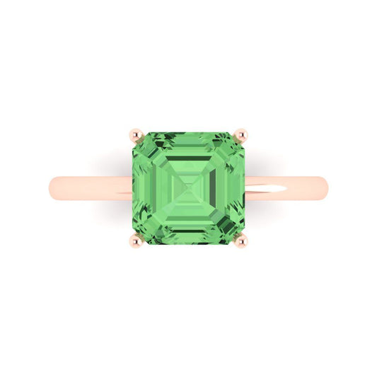 2.5 cttw Zirconia Simulated Green Diamond Solitaire  Engagement Ring - Solid Rose Gold (VVS1, Asscher Cut,8.0mm)