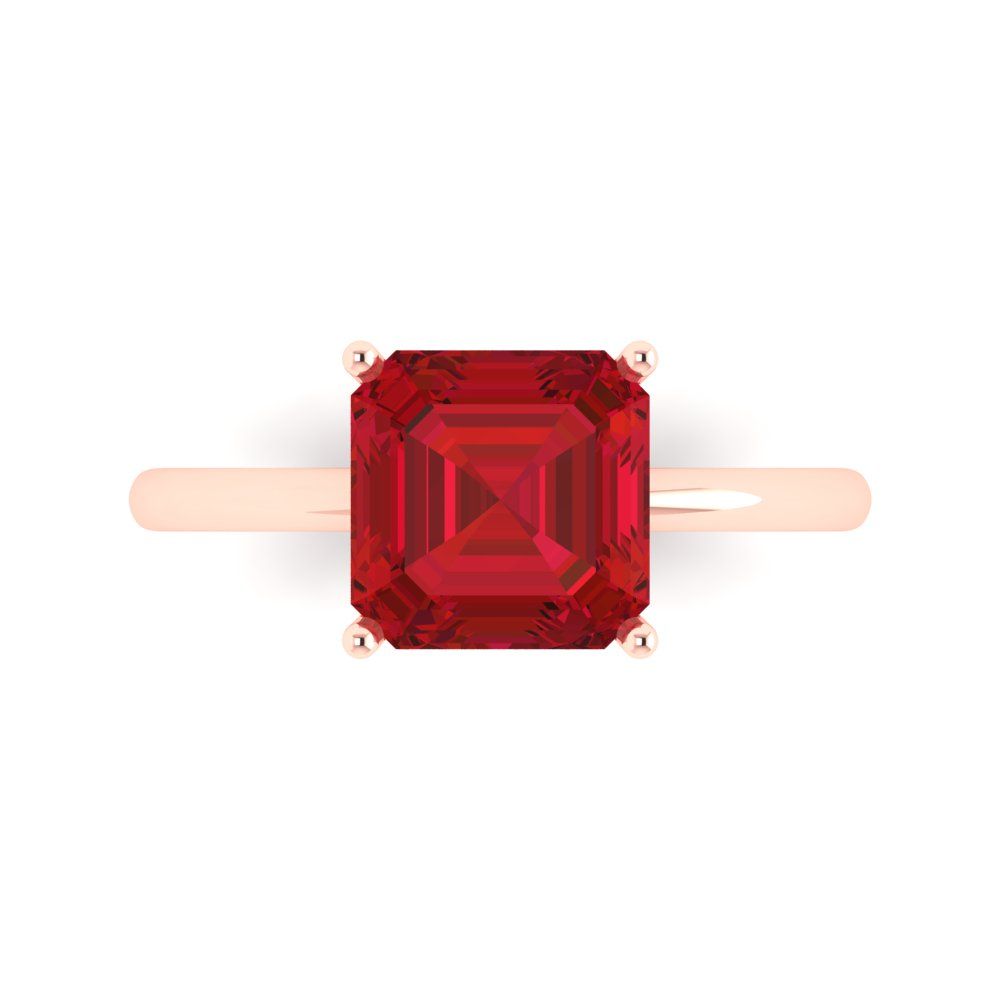 2.5 cttw Simulated Ruby Solitaire  Engagement Ring - Solid Rose Gold (VVS1, Asscher Cut,8.0mm)