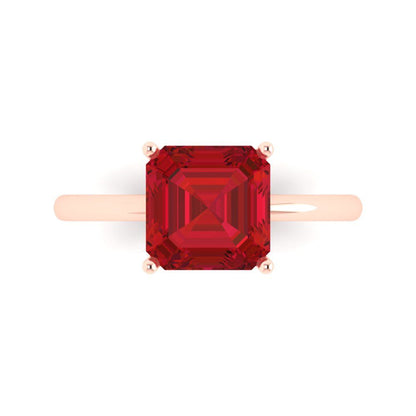 2.5 cttw Simulated Ruby Solitaire  Engagement Ring - Solid Rose Gold (VVS1, Asscher Cut,8.0mm)